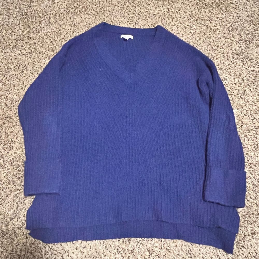 Nine‎ West Navy Blue Ribbed V-Neck Sweater Casual Comfort Knit Plus Size 1X